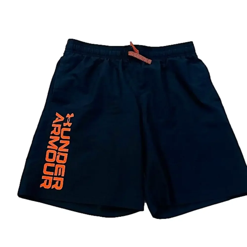 Under Armour Loose Fit Black Red Orange Casual Athletic Gym Shorts Youth Size XL